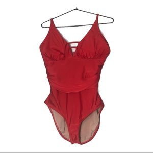 Vtg Carol Wior red high rise one piece swim suit